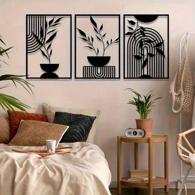 CIFBUY 3-teiliges Metall-Wandkunst-Set in Schwarz, minimalistische abstrakte Linien als Wanddekoration für Innen und Außen - Bild 1