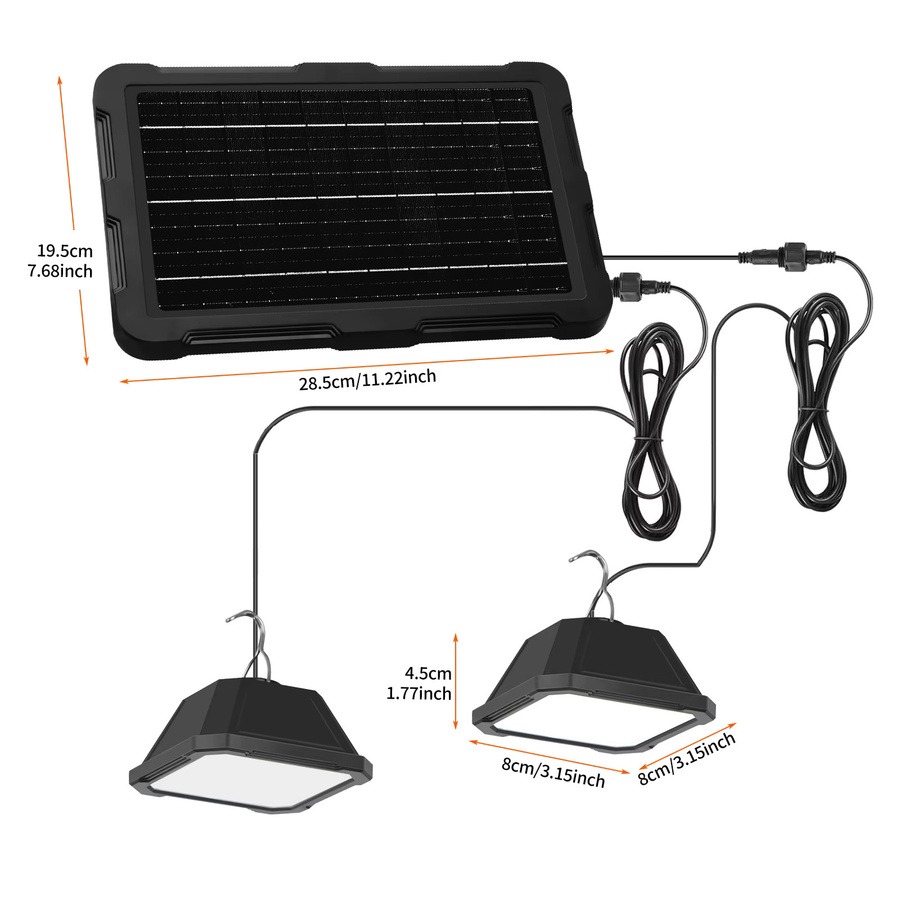 YQCHEZI 2-Kopf Solar-Pendelleuchte in Schwarz mit warmweißem LED-Licht und USB-Aufladung für Außenbereich und Garten - Bild 2
