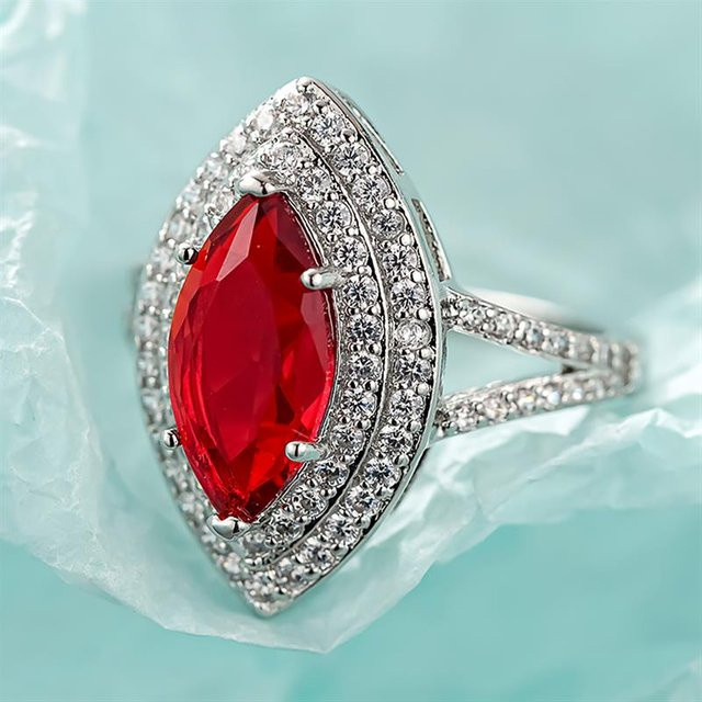 Huitan Damenring, Silber, Zirkonia, Rot, Marquise - Bild 1