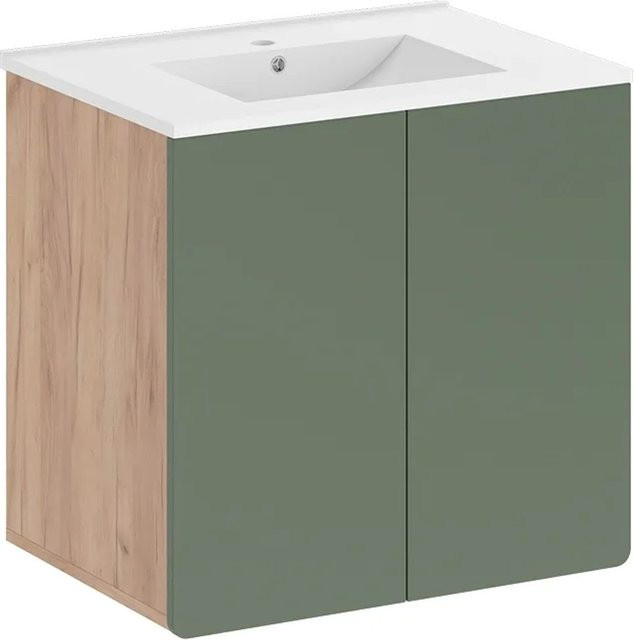 Vicco Badmöbel-Set Izan Waschtischunterschrank in Eiche und Grün mit Goldakzenten - Bild 1
