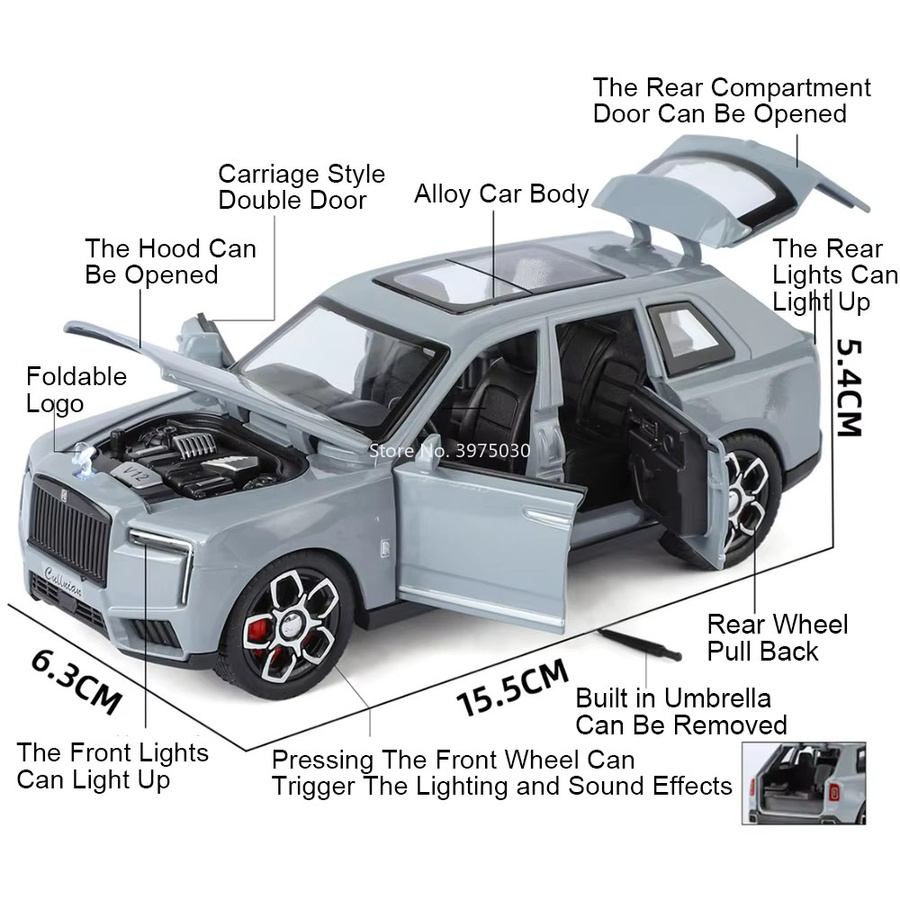 MAKEDA Rolls Royce Cullinan Modellauto, 1:32, Metall, mit Musik, 6 Türen geöffnet - Bild 2