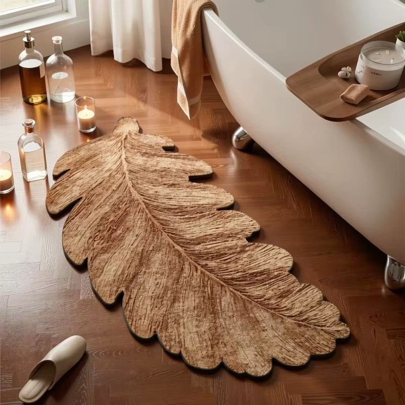 VIKAMA Simulationsteppich mit braunen Blättern, rutschfeste Pflanzen-Fußmatte für Badezimmer, Wohnzimmer und Schlafzimmer - Bild 2