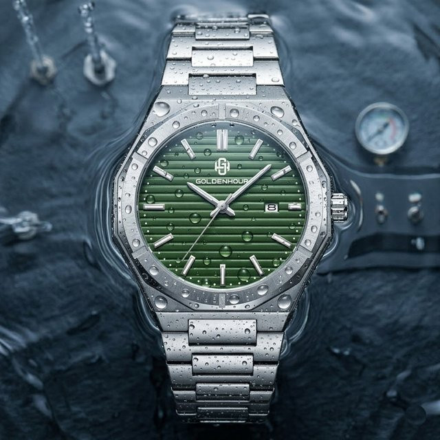 GOLDEN HOUR Chronograph, Quarz, Edelstahl, Grün, Herren - Bild 1