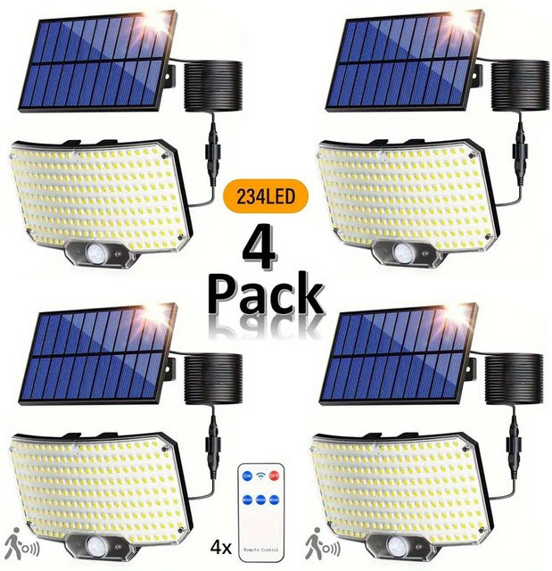 KDULIT Solar-LED-Flutlicht mit Bewegungssensor, IP65 wasserdicht, 234 LED, weißes Außenlicht für Garten und Wand - Bild 1
