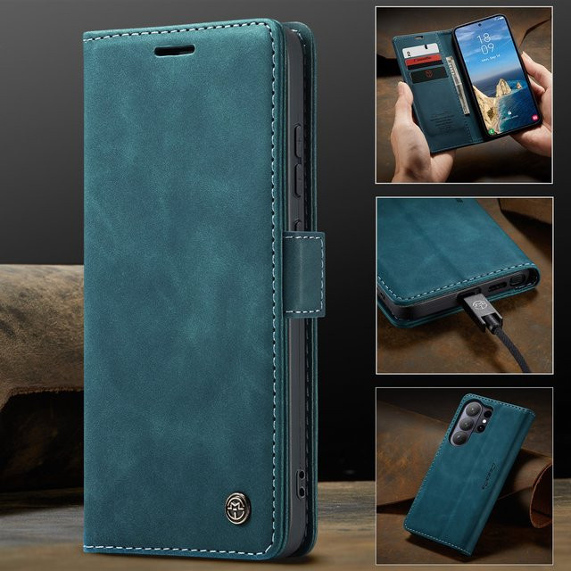 CaseMe Retro Magnetische Flip Wallet Tasche aus PU Leder für Samsung Galaxy S26 Ultra S25 S24 S23 S22 S21 S20 S10 S9 in Schwarz - Bild 1