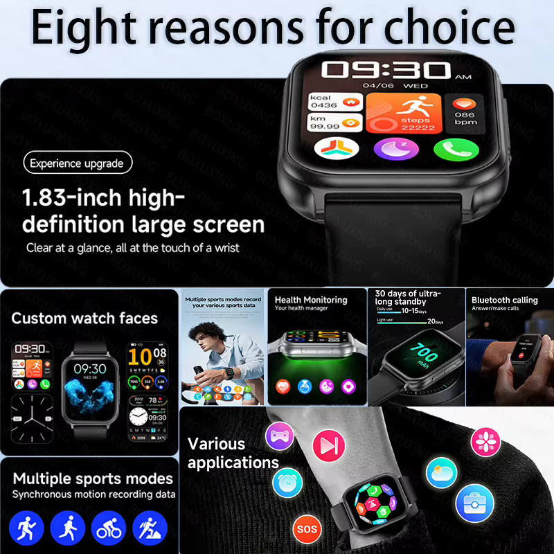 BOXUXING Smartwatch, 1,83 Zoll, Schwarz, Unisex - Bild 4