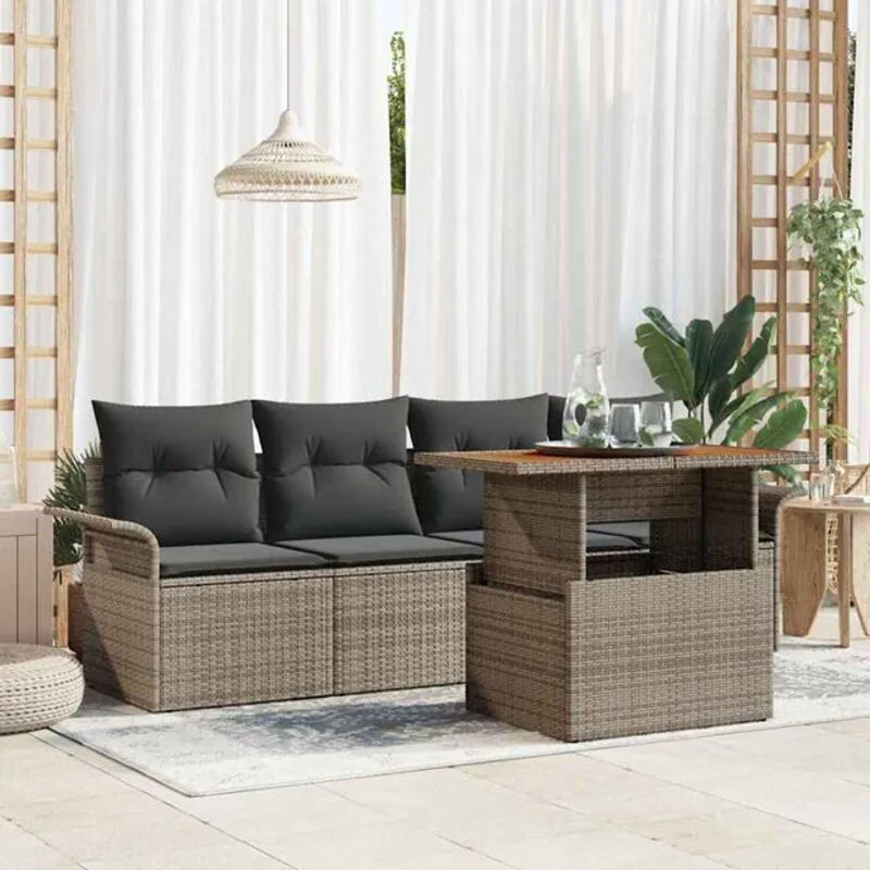 5-teiliges Vidaxl Garten Sofa Set aus grauem Polyrattan und Stahl in modernem Loungemöbel-Design - Bild 1