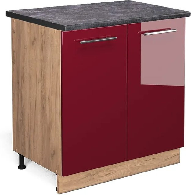 Vicco Spülenunterschrank Fame-Line Bordeaux Hochglanz in Eiche und Anthrazit mit Regal, B/T/H: 80 x 60 x 82 cm - Bild 1