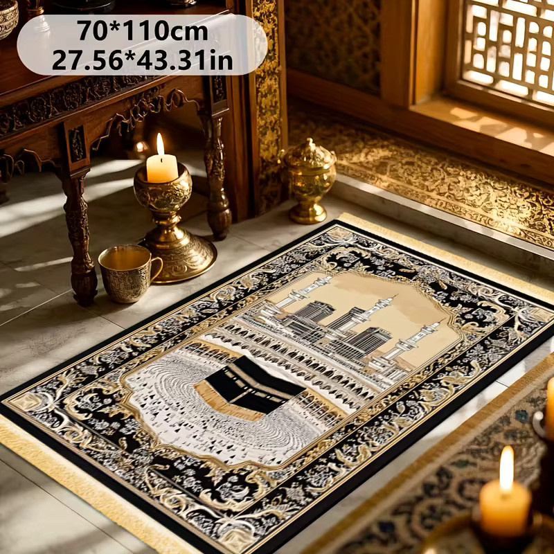 VIKAMA Muslimische Gebetsmatte in Schwarz mit ethnischem Design und rutschfester Rückseite - Bild 4