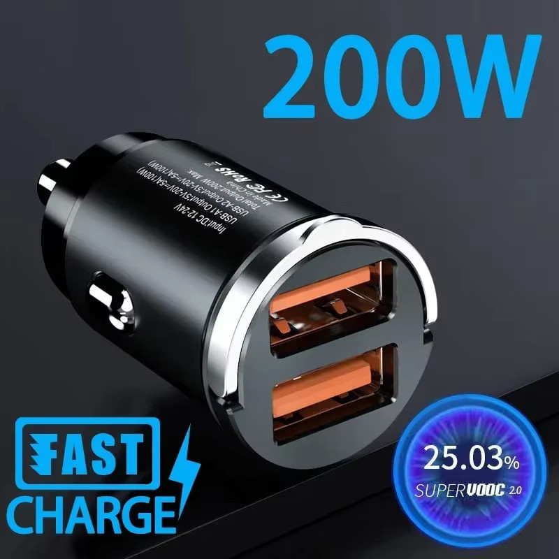 Schnelles Auto-Ladegerät mit PD und QC 3.0 für iPhone, Samsung, Huawei und Xiaomi, USB-C und Mini-USB Anschluss, 200W - Bild 2