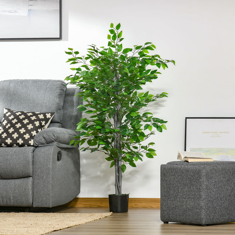 Aosom Künstlicher Ficusbaum in Grün, 135 cm große Kunstpflanze mit Zementtopf für Wohnzimmer, Schlafzimmer oder Büro - Bild 2
