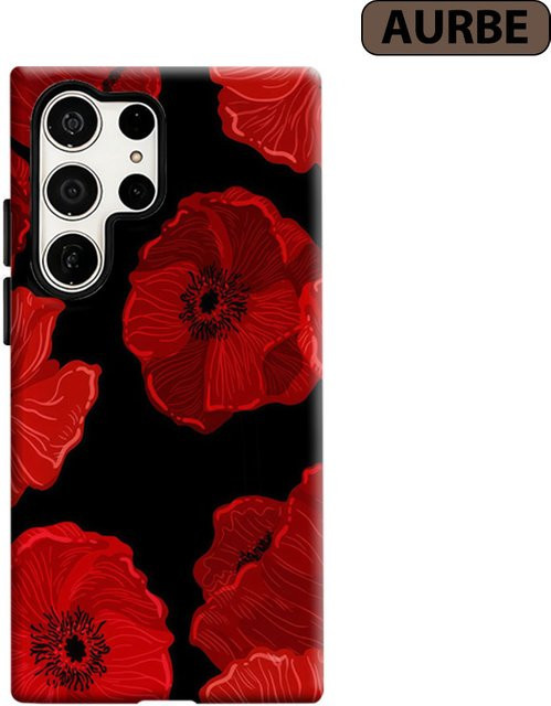 Aurbe Handyhülle für Samsung Galaxy S26 S25 S24 S23 Ultra Plus mit rotem Mohnblumen-Muster in Gothic-Optik und HD-Doppelschicht-Schutz - Bild 1