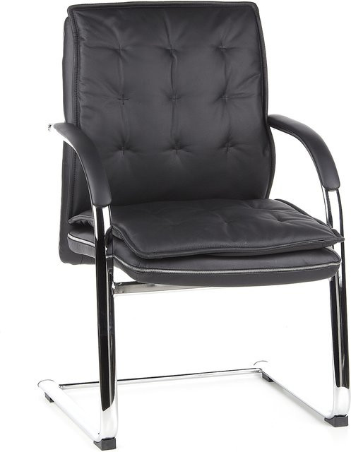 hjh OFFICE Freischwinger VILLA V Leder mit Armlehnen in Schwarz - Bild 1