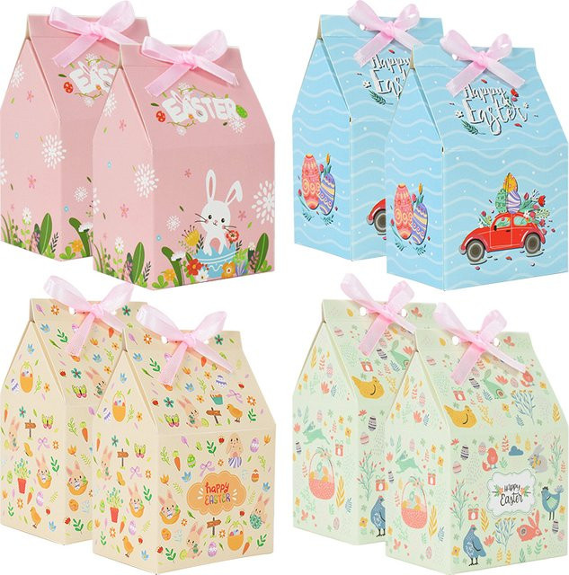 12er Set ZQNYCY Ostern Geschenkboxen in Hausform mit Cartoon Kaninchen und Ei für Süßigkeiten und Cookies, Mehrfarbig - Bild 1