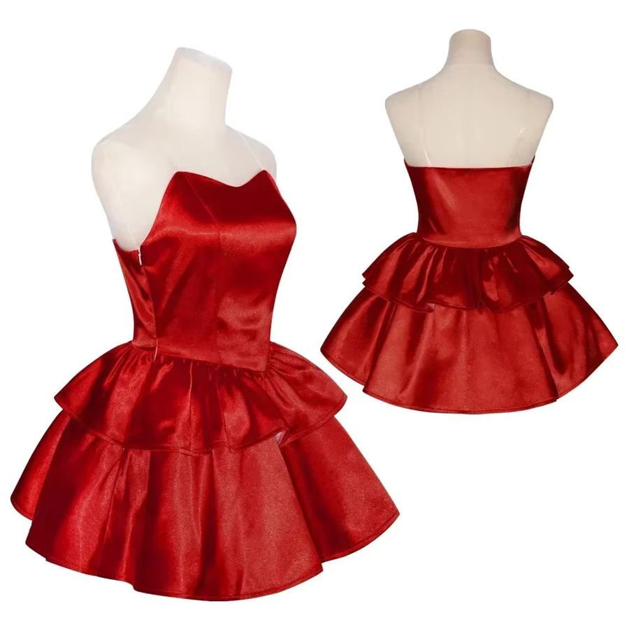 Cosfans Perfect Blue Kirigoe Mima Cosplay-Kostüm, Rotes Brustwickelkleid mit Knielangem Rock, Rot - Bild 3