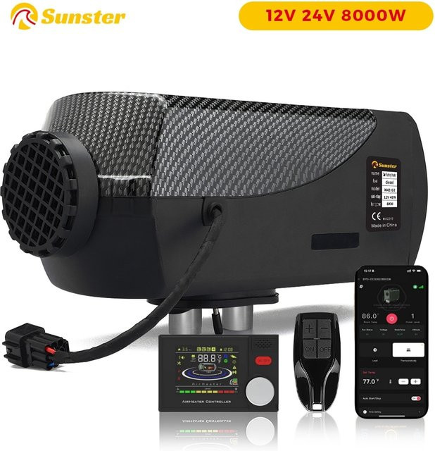 Sunster Diesel-Luftheizung 8KW mit Bluetooth-App-Steuerung und LCD-Panel, Schwarz - Bild 1