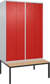 C+P Spind Classic PLUS Schwarz-Weiß-Spind mit integrierter Sitzbank aus Buche-Hartholz, 4 Abteile, Verschluss mit Zylinderschloss, B/T/H: 212 x 120 x 81,5 cm - Bild 1