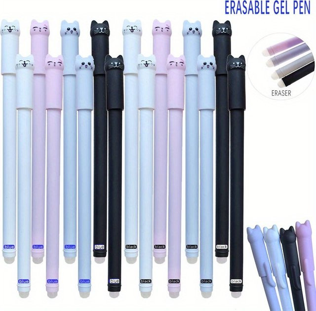 MROOFUL Kreative Katze Löschbare Gelstifte Set mit 0,5mm Mine in Blau und Schwarz - Bild 1