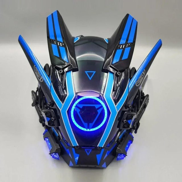 Binchi Fitness Cyberpunk Helm Maske, Samurai Roboter, mit LED Licht, blau, ab 14 Jahre - Bild 1