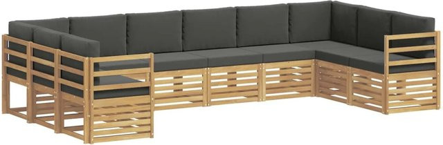 vidaXL Ecksofa Set 10-teilig in Weiß und Anthrazit mit Akazienholz-Gestell und Polsterkissen B/T/H: 363 x 185,5 x 73 cm - Bild 1