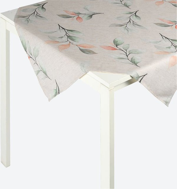 NKD Mitteldecke mit floralem Muster aus Poly-Leinen in Weiß und Beige, B/B: 80 x 80 cm - Bild 1