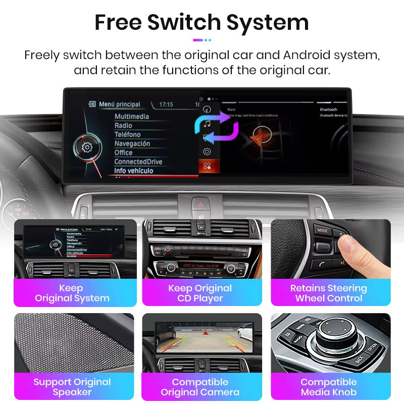 Junsun Multimedia Autoradio mit Wireless Apple CarPlay und Android Auto für BMW Serie 3 4 F30 F31 F32 F33 F34 F36 (2010-2015) in Schwarz - Bild 2