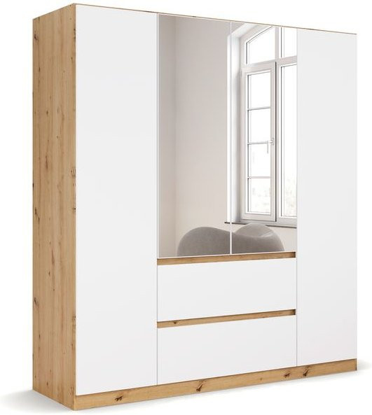 Rauch Nidda Drehtürenschrank 4-türig mit Spiegel und 2 Schubkästen in Alpinweiß/Eiche Artisan, B/T/H: 175 x 59 x 191 cm - Bild 1