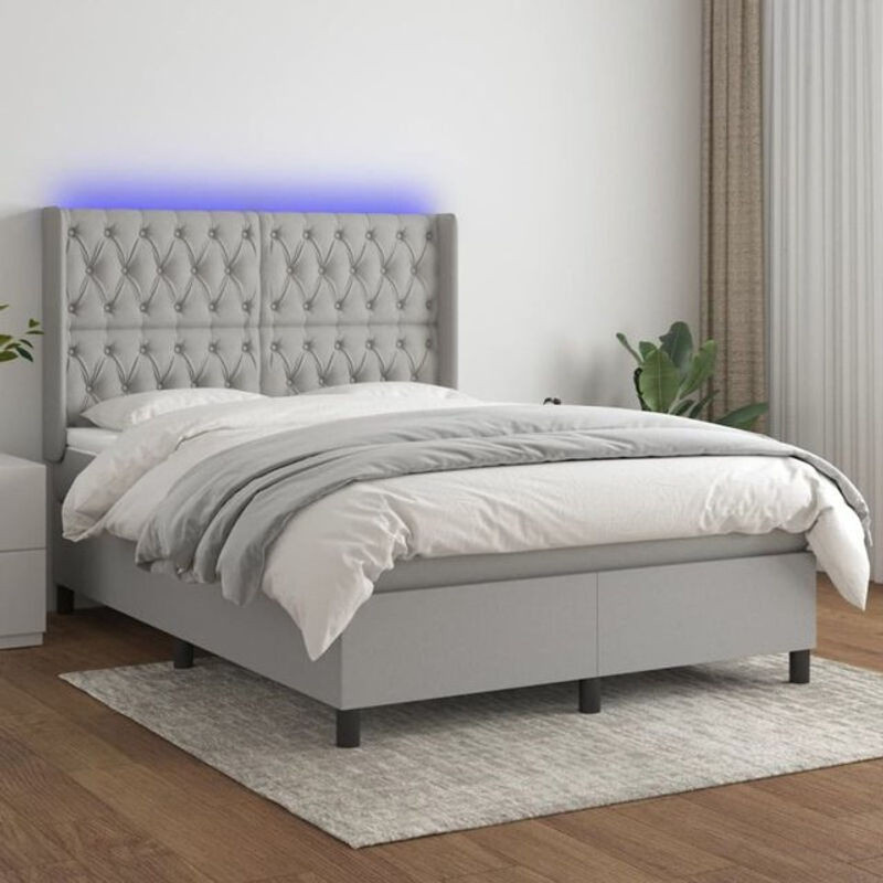 vidaxl Boxspringbett mit Matratze in Grau und Weiß aus Stoff, B/T: 140 x 190 cm - Bild 1