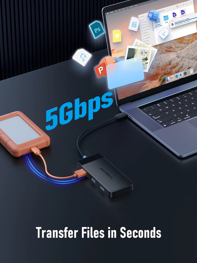 Lemorele 6-in-1 USB-C Hub mit 2 HDMI 4K@30Hz und PD 100W USB 3.0 Splitter Adapter in Grau für Laptop und MacBook Pro Air - Bild 7