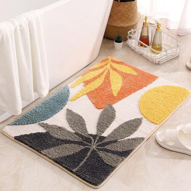 Rutschfeste Badematte Yiran bag im Boho Pflanzen-Design, Saugfähiger Badezimmerteppich mit floralem Blättermuster, Mehrfarbig, B/T: 40 x 60 cm - Bild 1