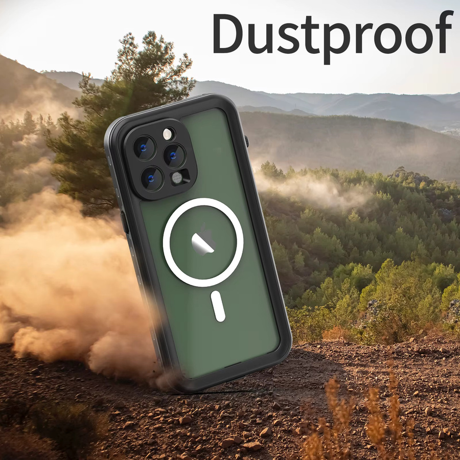 Shellbox Magnetische wasserdichte Schutzhülle IP68 stoßfest und staubdicht für iPhone 16 Pro Max, 15, 14 und 13 in Schwarz - Bild 3