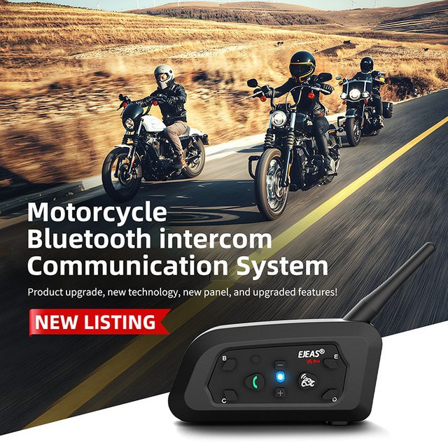 EJEAS V6 PRO+ Bluetooth Motorradhelm-Gegensprechanlage für 6 Fahrer mit 800 m Reichweite, Rauschunterdrückung und IP67 Wasserdichtigkeit in Schwarz - Bild 1