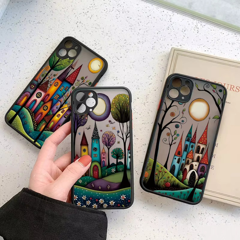 Kunstgemalte Waldhaus-Telefonhülle für iPhone 11 bis iPhone 17 Pro Max mit matter klarer Rückseite in Multicolour - Bild 3
