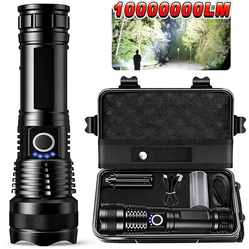 KDULIT Hochleistungs-LED-Taschenlampe aus Aluminiumlegierung in Schwarz mit USB-Aufladung, 5 Modi und Teleskop-Zoom für Outdoor, Camping und Angeln - Bild 7