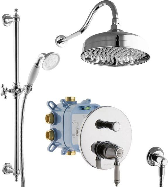 PaulGurkes Regendusche Retro-Set Unterputz mit 2-Wege Armatur, Handbrause und Regenduschkopf in Chrom/Silber - Bild 1