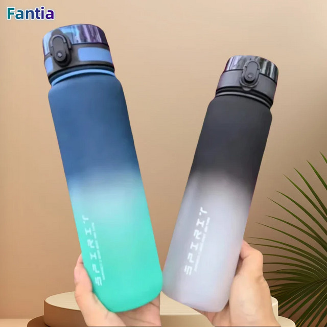 Fantia Motivations-Sportwasserflasche aus Kunststoff, auslaufsicher und tragbar, Petrol und Blau, 500 ml oder 1000 ml - Bild 1