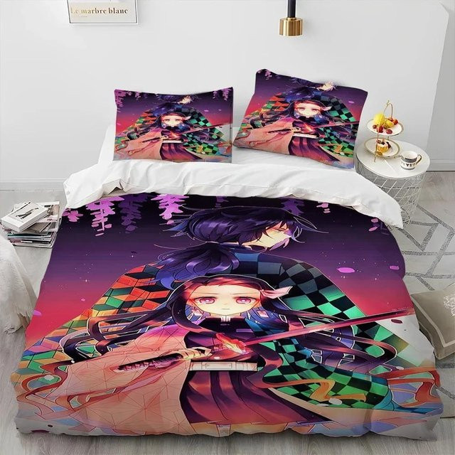 3-teiliges Demon Slayer Anime Bettwäsche-Set aus atmungsaktiver Mikrofaser, Mehrfarbig, B/H: 240 x 220 cm - Bild 1