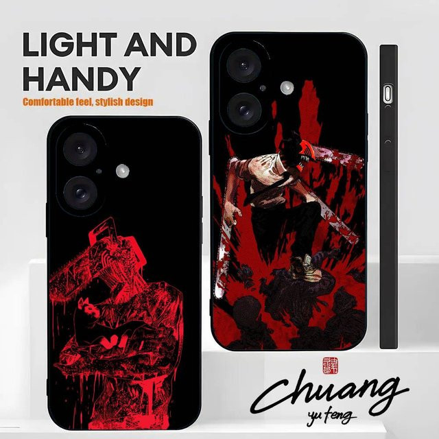 Anime Chainsaw Man Handyhülle für iPhone 11-16 in Schwarz aus Frosted TPU mit UV-Lackierung und Anti-Drop Schutz - Bild 1