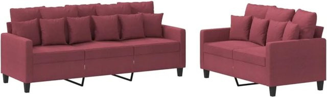 vidaXL 2-teilige Sofagarnitur in Weinrot mit Kissen, modernes Stoffsofa-Set für das Wohnzimmer - Bild 1