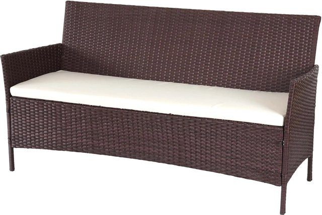 MCW 3-Sitzer Poly-Rattan Gartenbank Hamar in Braun-meliert mit cremefarbenen Kissen - Bild 2