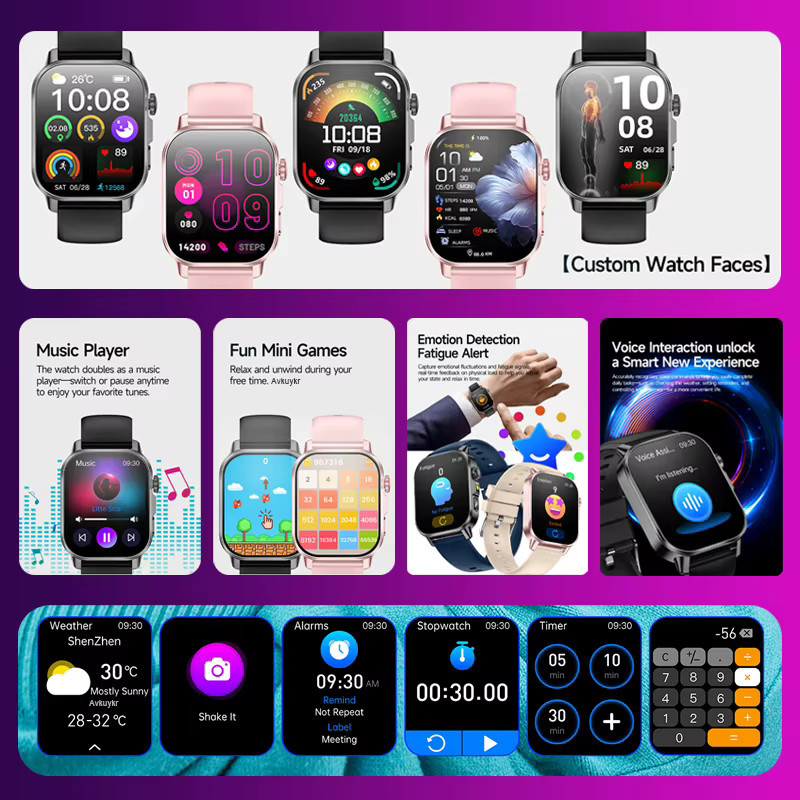TAVYU Smartwatch mit EKG und PPG KI-Gesundheitsdiagnose, Herzfrequenz-Tracker und HD-Anruffunktion, Schwarz - Bild 5