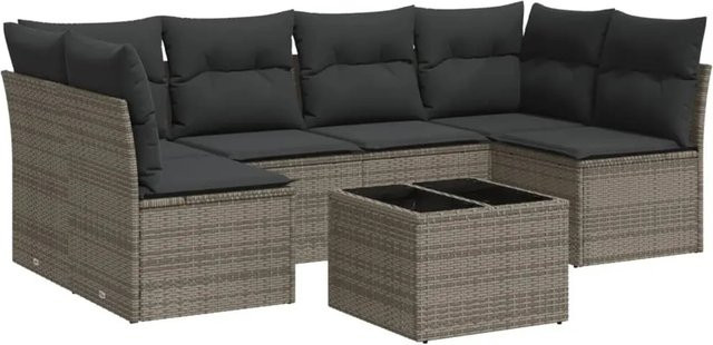 vidaXL 7-tlg Garten-Sofagarnitur aus Poly Rattan mit Kissen in Grau Modell 60 - Bild 1