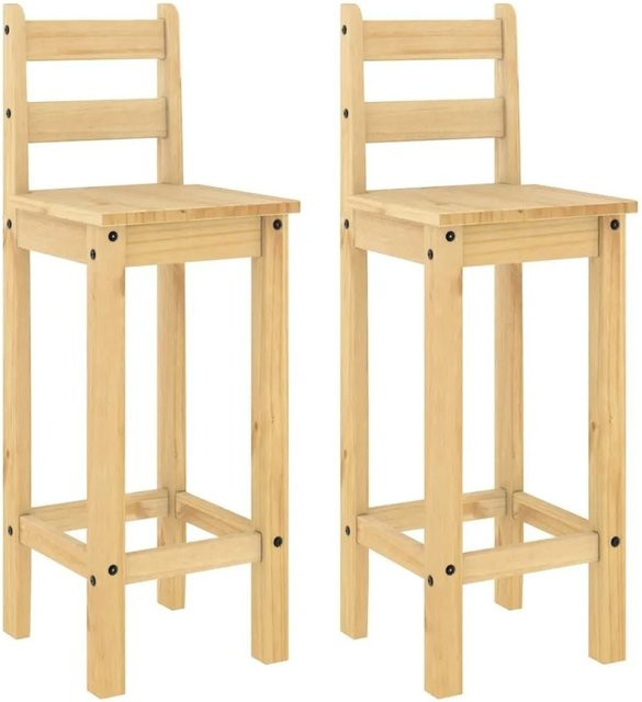 vidaXL Barstühle 2er Set aus Massivholz Kiefer in Braun, rustikal und gewachst, Höhe: 107 cm, Breite: 38,5 cm, Tiefe: 37 cm - Bild 1
