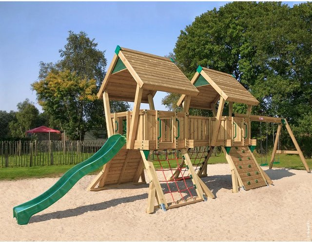 Hy-Land Spielgerät Q4S mit Rutsche und Doppelschaukelanbau aus Premium Douglasie in Green - Bild 1