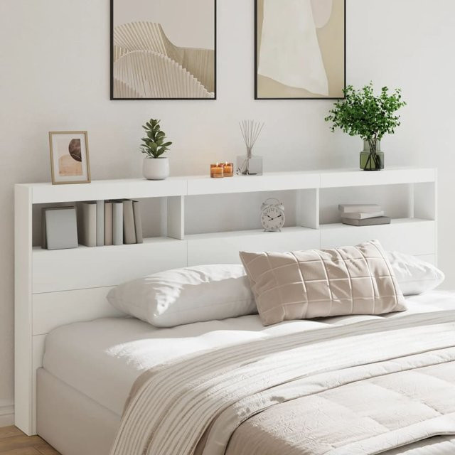 vidaXL LED-Bettkopfteil mit Regalen und USB-Anschluss, Weiß, B: 220 cm, T: 17 cm, H: 102 cm - Bild 2