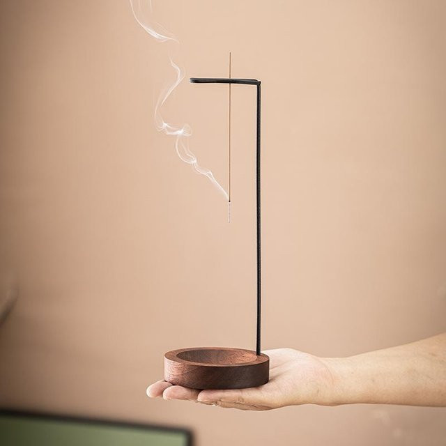 SheyIn Räucherstäbchenhalter aus Holz und Metall mit Aschefang-Design für Meditation und Spa - Bild 1