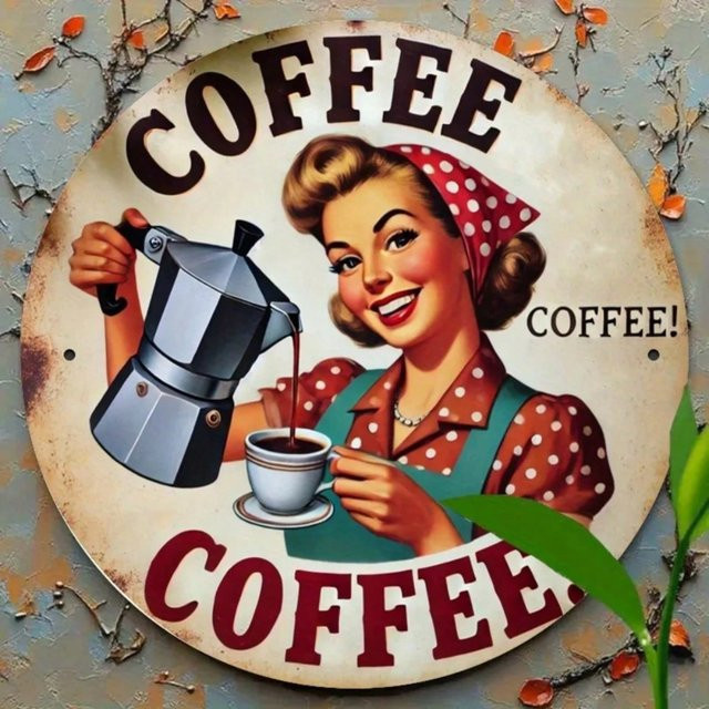 Retro Metall-Blechschild Vintage Kaffee Mädchen Wanddekor von CIFbuy, bunt, 20 x 20 cm - Bild 1