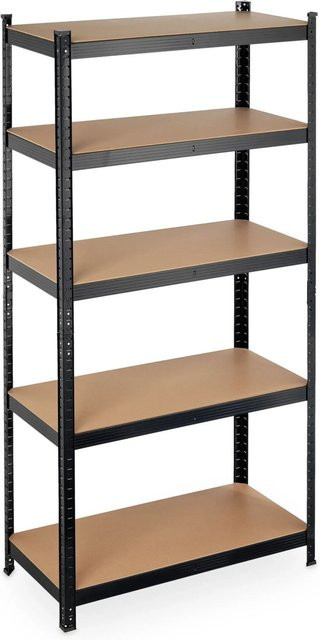 Relaxdays Schwerlastregal aus Stahl und MDF in Schwarz und Braun, höhenverstellbar und teilbar, H: 180 cm, B: 90 cm, T: 45 cm - Bild 1