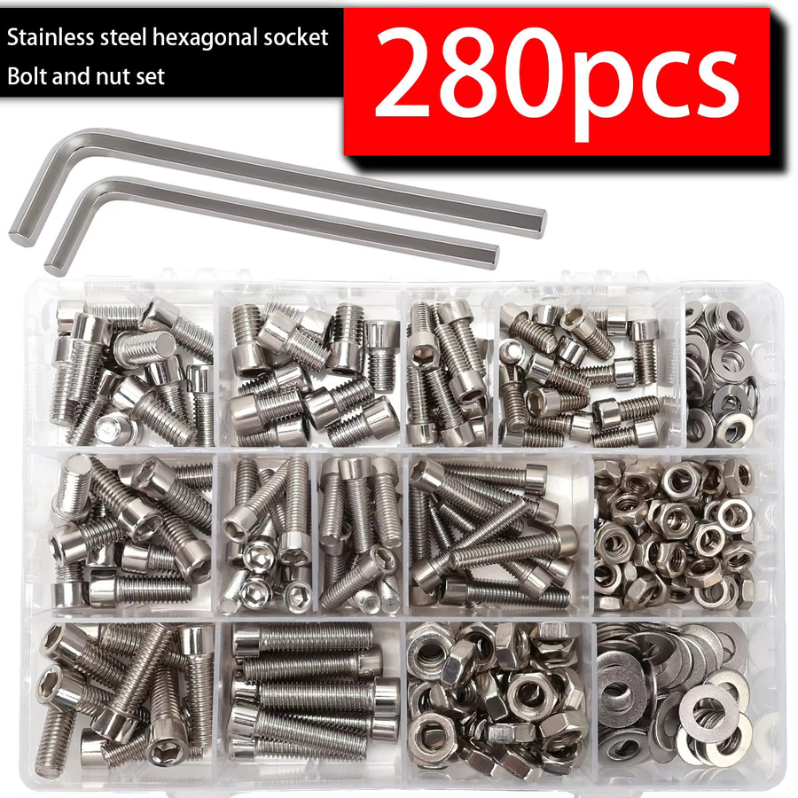 MIVM 280-teiliges Edelstahl-Schrauben- und Muttern-Set in Silber mit Innensechskant für M6 und M8 - Bild 2