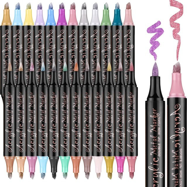 Kolorowys Metallic Acryl-Marker mit Doppelspitze in Multicolour für Holz, Stein und Glas - Bild 1